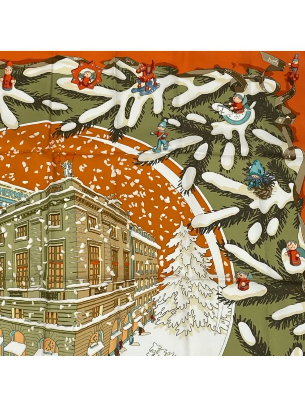 Hermes Carre 90 Noel Au 24 Faubourg Christmas At 24 Silk Scarf Orange